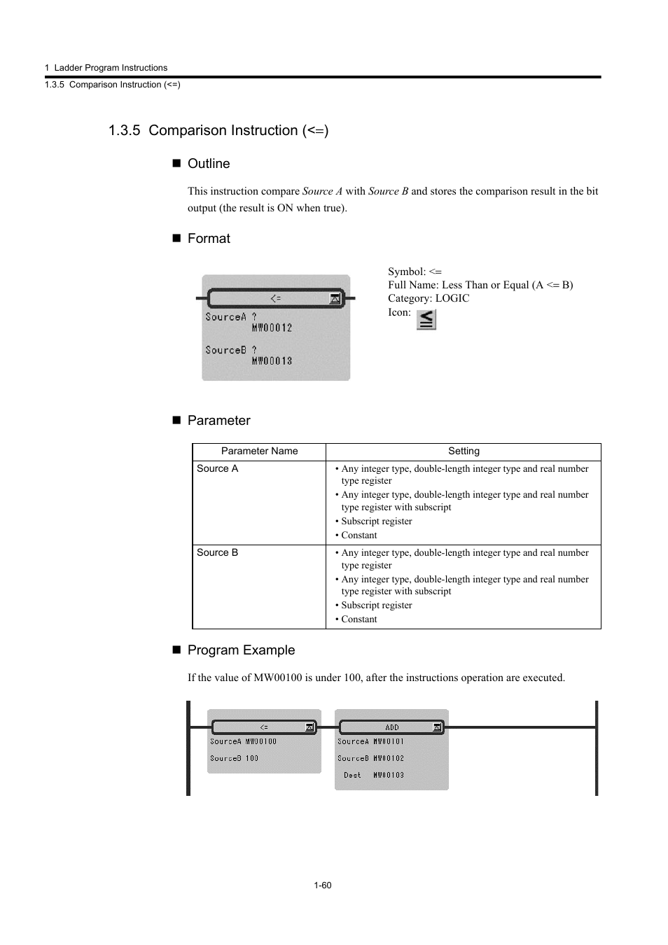 5 comparison instruction (<=), 5 comparison instruction (< =) | Yaskawa MP900 Series Machine Controller New Ladder Editor User Manual | Page 70 / 250