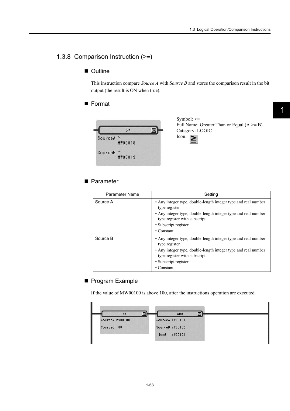 8 comparison instruction (>=), 8 comparison instruction (> =) | Yaskawa MP900 Series Machine Controller New Ladder Editor User Manual | Page 73 / 250