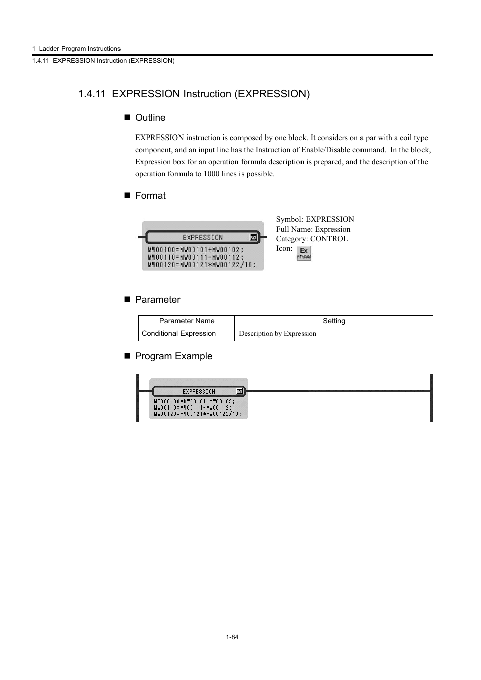 11 expression instruction (expression) | Yaskawa MP900 Series Machine Controller New Ladder Editor User Manual | Page 94 / 250