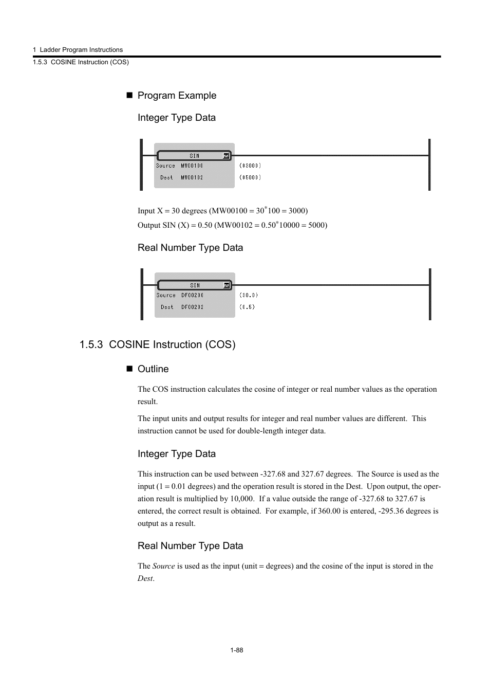 3 cosine instruction (cos) | Yaskawa MP900 Series Machine Controller New Ladder Editor User Manual | Page 98 / 250