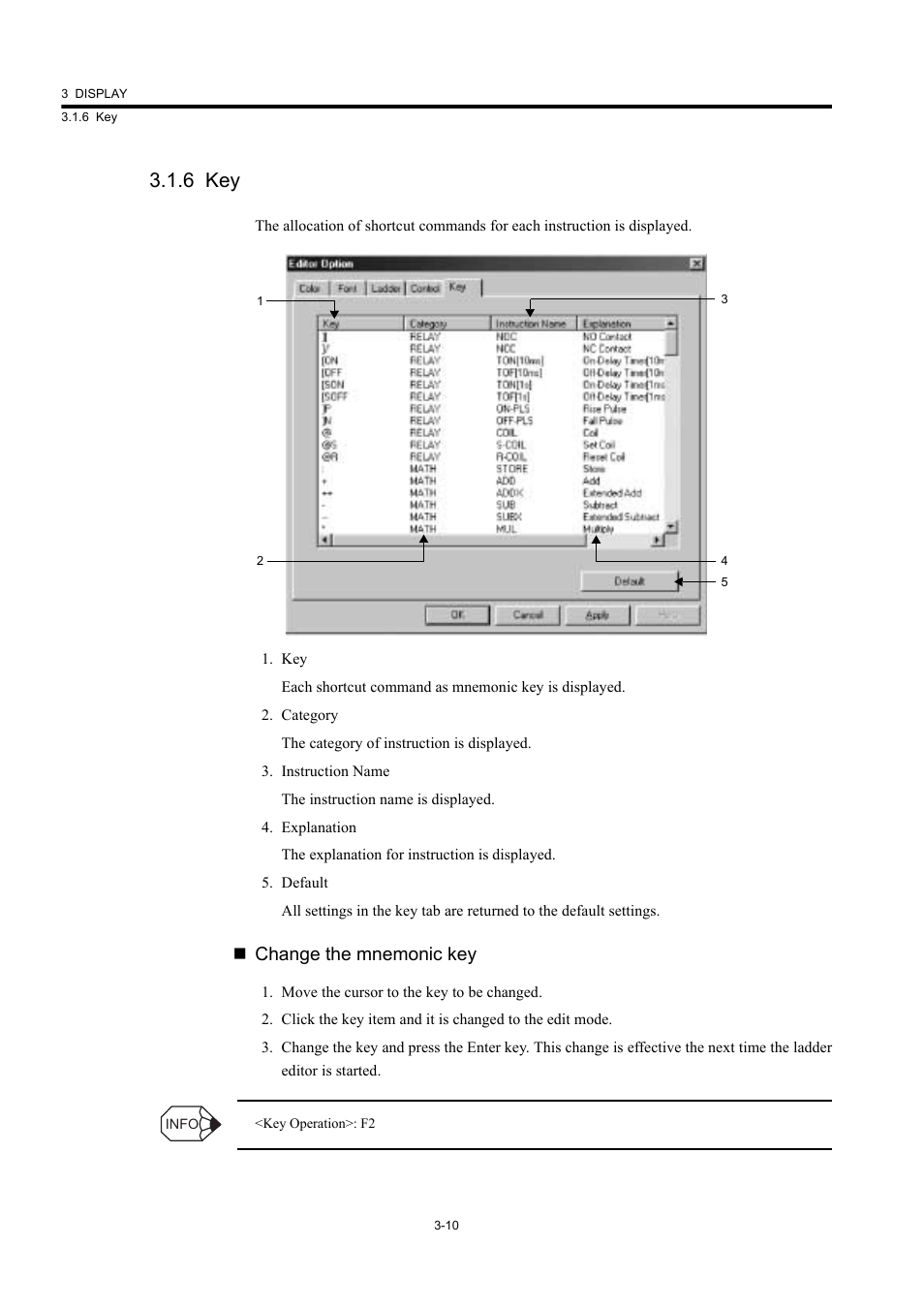 6 key, Change the mnemonic key | Yaskawa MP900 Series Machine Controller New Ladder Editor User Manual | Page 108 / 226