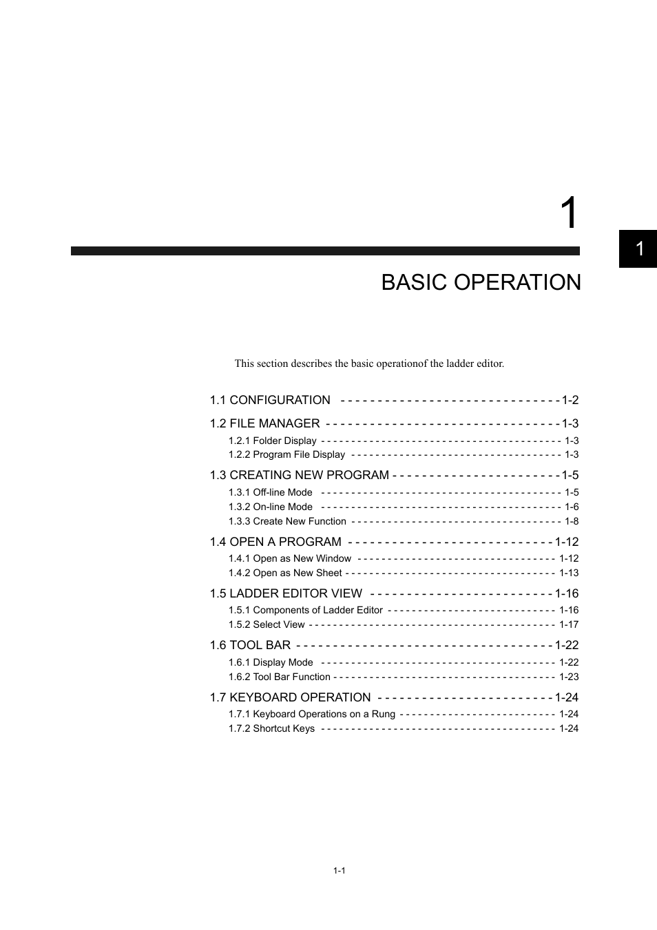 1 basic operation, Basic operation | Yaskawa MP900 Series Machine Controller New Ladder Editor User Manual | Page 11 / 226