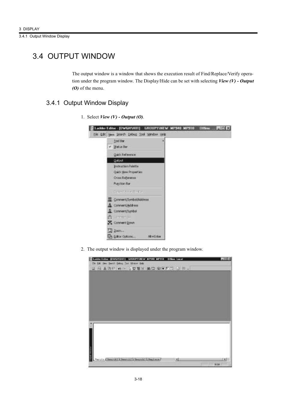 4 output window, 1 output window display | Yaskawa MP900 Series Machine Controller New Ladder Editor User Manual | Page 116 / 226