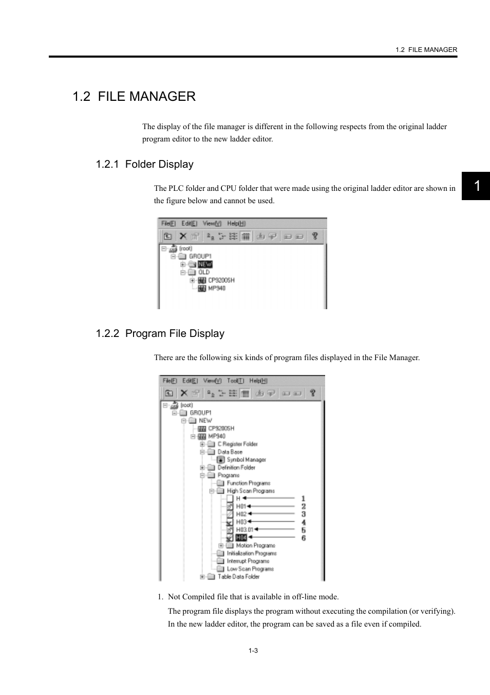 2 file manager, 1 folder display, 2 program file display | Yaskawa MP900 Series Machine Controller New Ladder Editor User Manual | Page 13 / 226