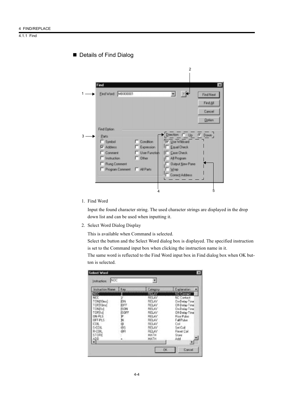 Details of find dialog | Yaskawa MP900 Series Machine Controller New Ladder Editor User Manual | Page 132 / 226