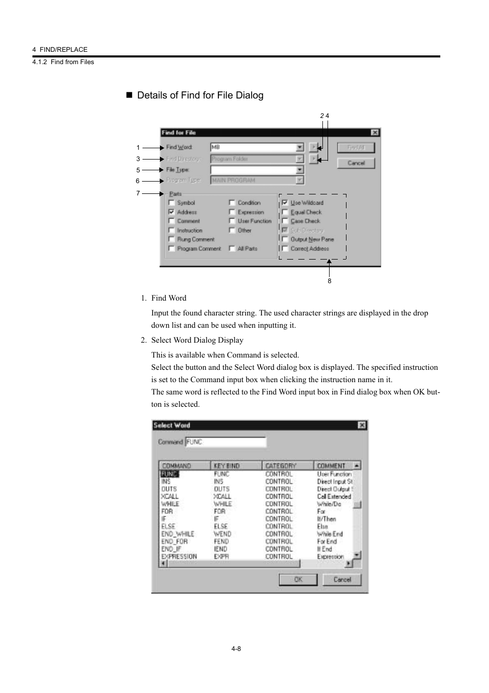 Details of find for file dialog | Yaskawa MP900 Series Machine Controller New Ladder Editor User Manual | Page 136 / 226