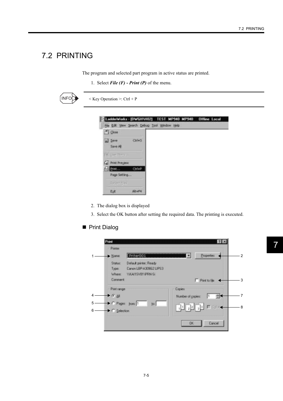 2 printing, Print dialog | Yaskawa MP900 Series Machine Controller New Ladder Editor User Manual | Page 202 / 226