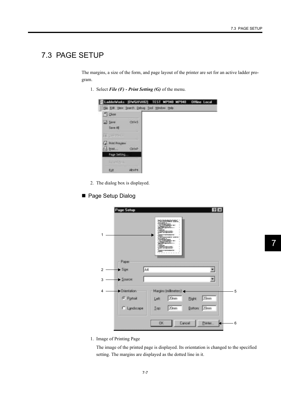 3 page setup, Page setup dialog | Yaskawa MP900 Series Machine Controller New Ladder Editor User Manual | Page 204 / 226
