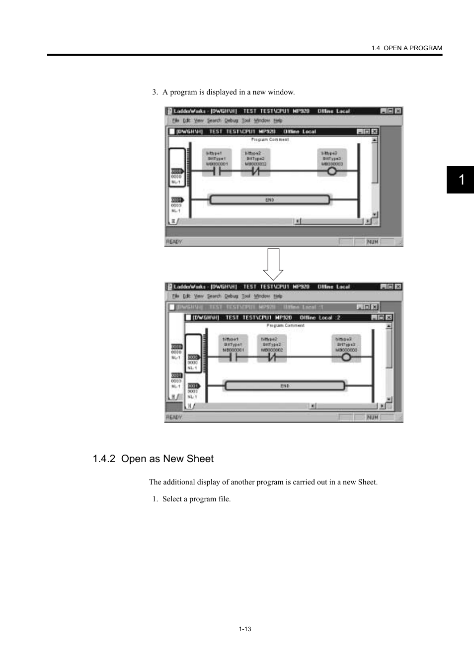 2 open as new sheet | Yaskawa MP900 Series Machine Controller New Ladder Editor User Manual | Page 23 / 226