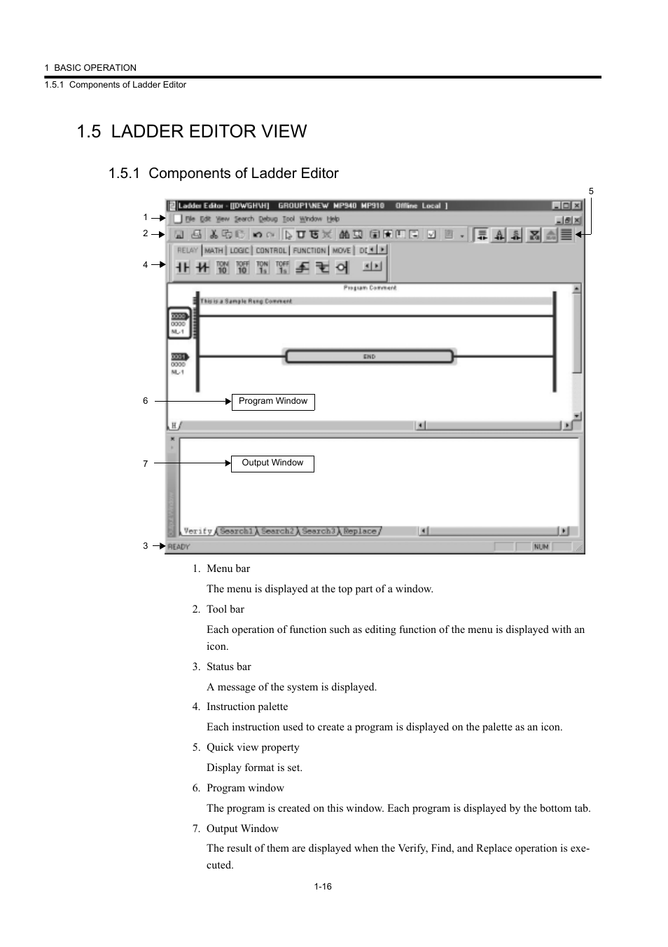 5 ladder editor view, 1 components of ladder editor | Yaskawa MP900 Series Machine Controller New Ladder Editor User Manual | Page 26 / 226