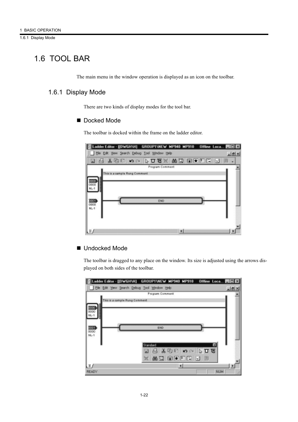 6 tool bar, 1 display mode | Yaskawa MP900 Series Machine Controller New Ladder Editor User Manual | Page 32 / 226