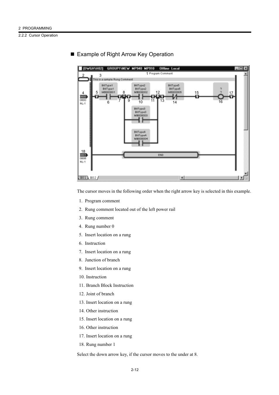 Example of right arrow key operation | Yaskawa MP900 Series Machine Controller New Ladder Editor User Manual | Page 47 / 226