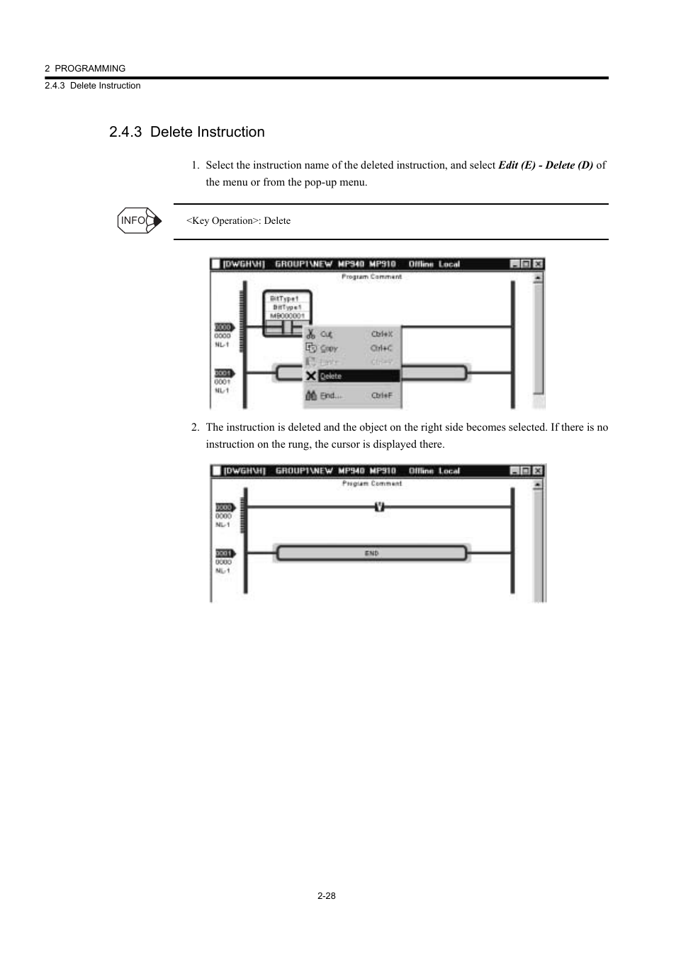 3 delete instruction | Yaskawa MP900 Series Machine Controller New Ladder Editor User Manual | Page 63 / 226