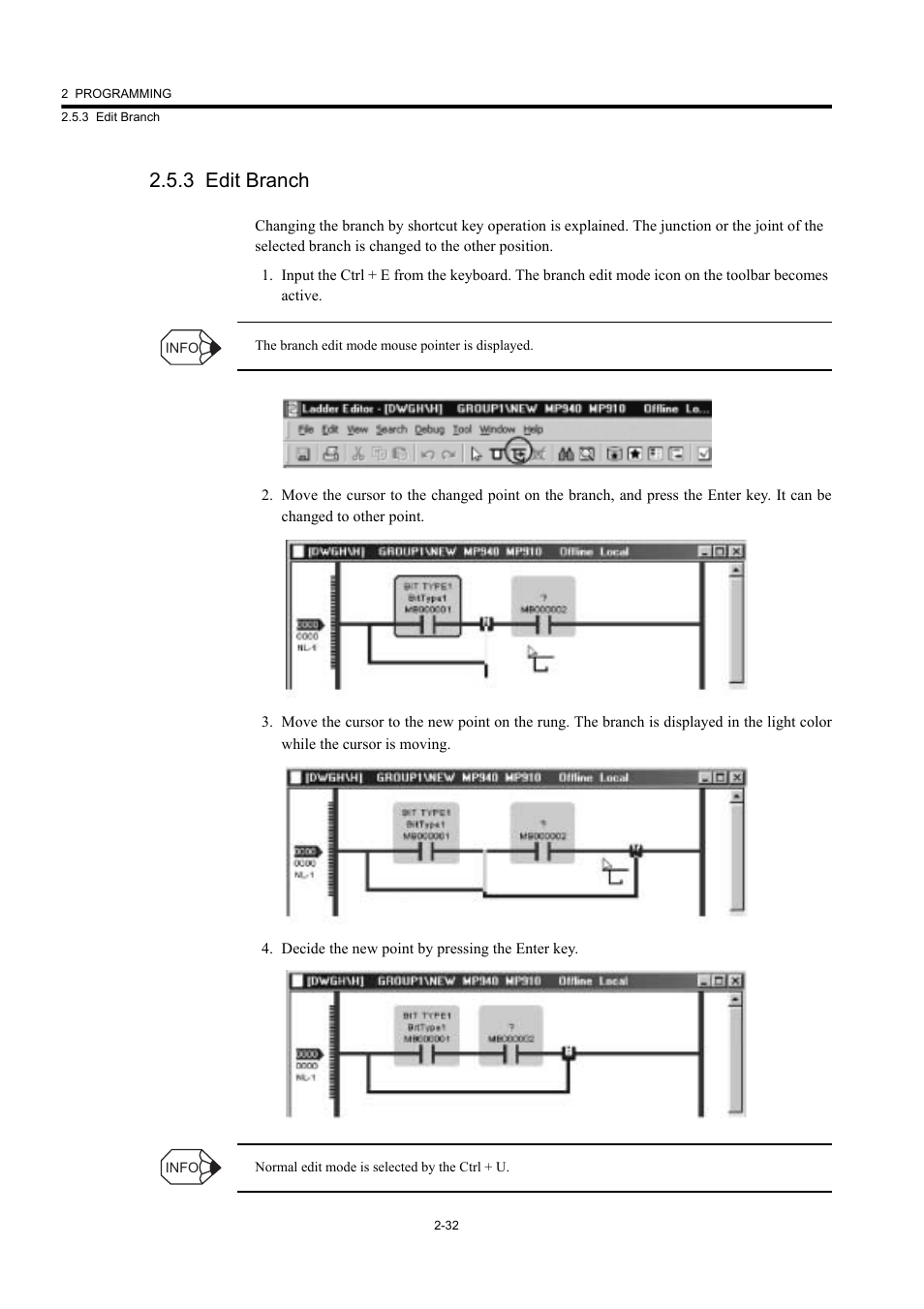 3 edit branch | Yaskawa MP900 Series Machine Controller New Ladder Editor User Manual | Page 67 / 226