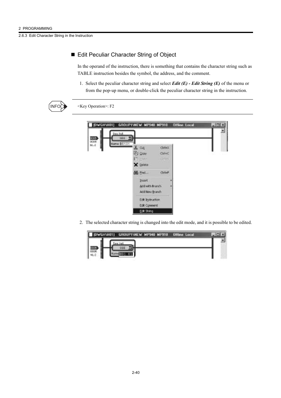 Edit peculiar character string of object | Yaskawa MP900 Series Machine Controller New Ladder Editor User Manual | Page 75 / 226