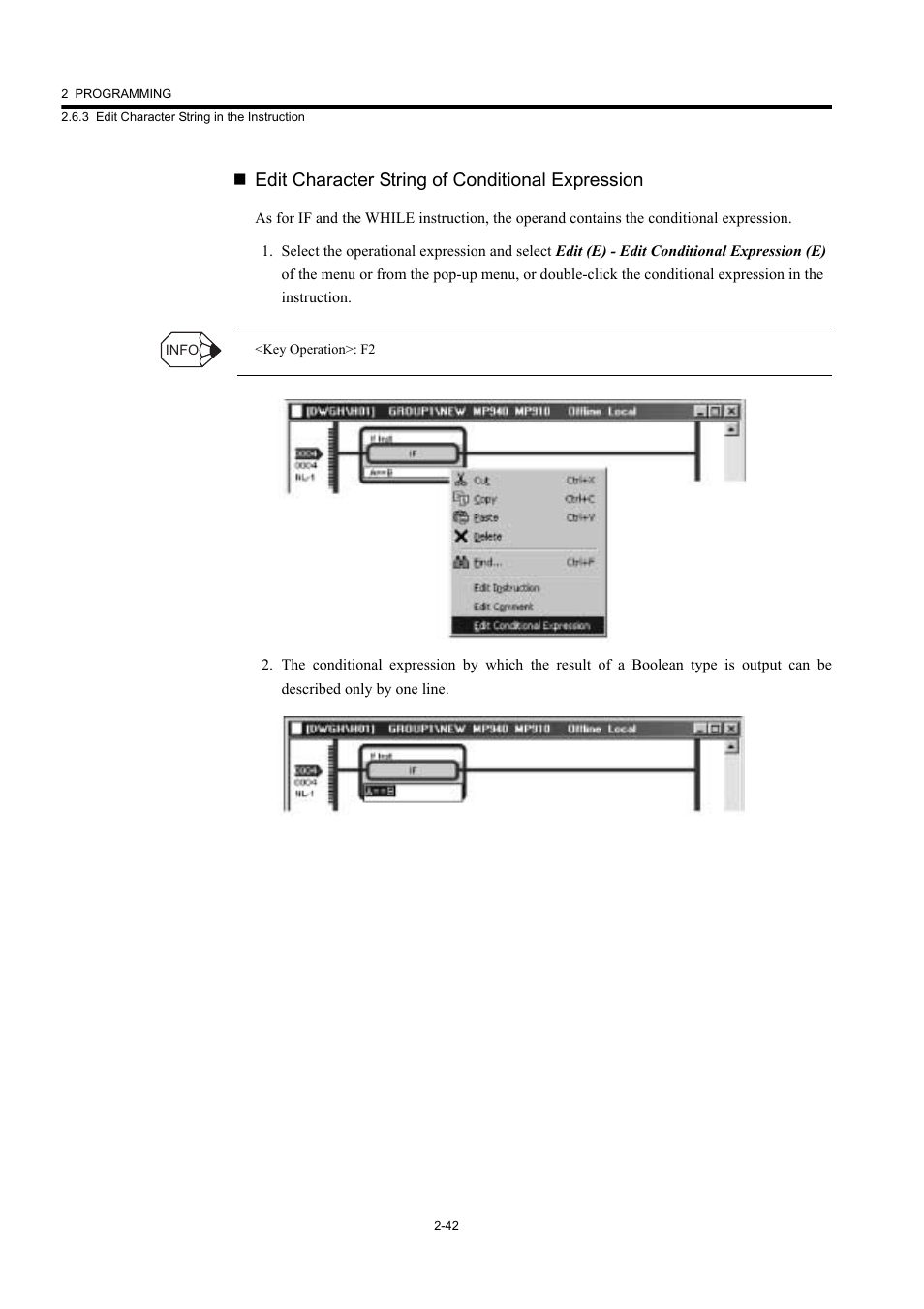 Edit character string of conditional expression | Yaskawa MP900 Series Machine Controller New Ladder Editor User Manual | Page 77 / 226