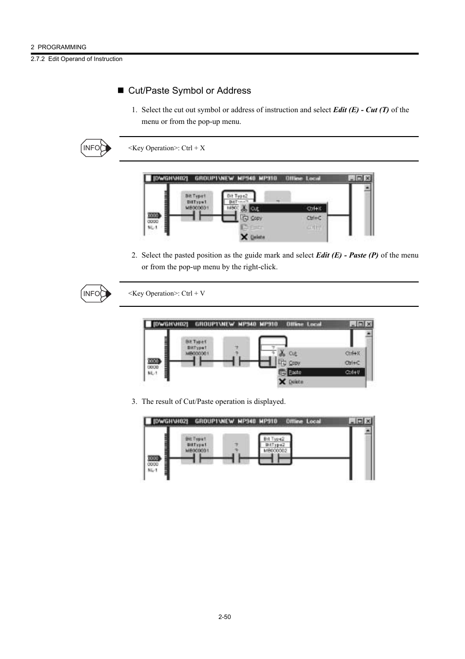 Cut/paste symbol or address | Yaskawa MP900 Series Machine Controller New Ladder Editor User Manual | Page 85 / 226