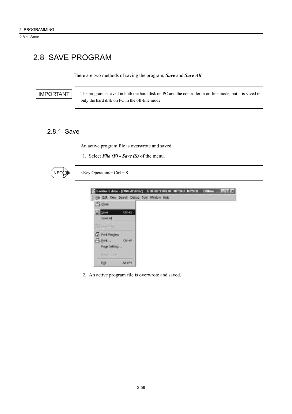8 save program, 1 save | Yaskawa MP900 Series Machine Controller New Ladder Editor User Manual | Page 93 / 226