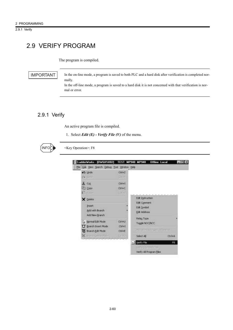 9 verify program, 1 verify | Yaskawa MP900 Series Machine Controller New Ladder Editor User Manual | Page 95 / 226
