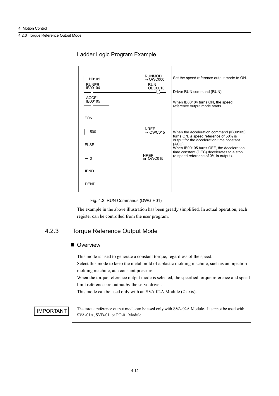 3 torque reference output mode, Ladder logic program example, Overview | Important | Yaskawa MP920 User's Manual Design User Manual | Page 126 / 565