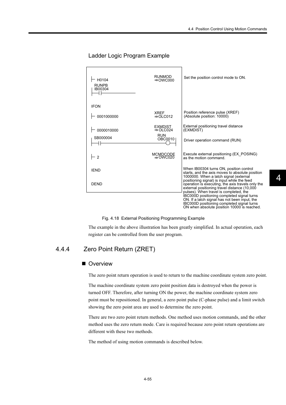 4 zero point return (zret), Ladder logic program example, Overview | Yaskawa MP920 User's Manual Design User Manual | Page 169 / 565