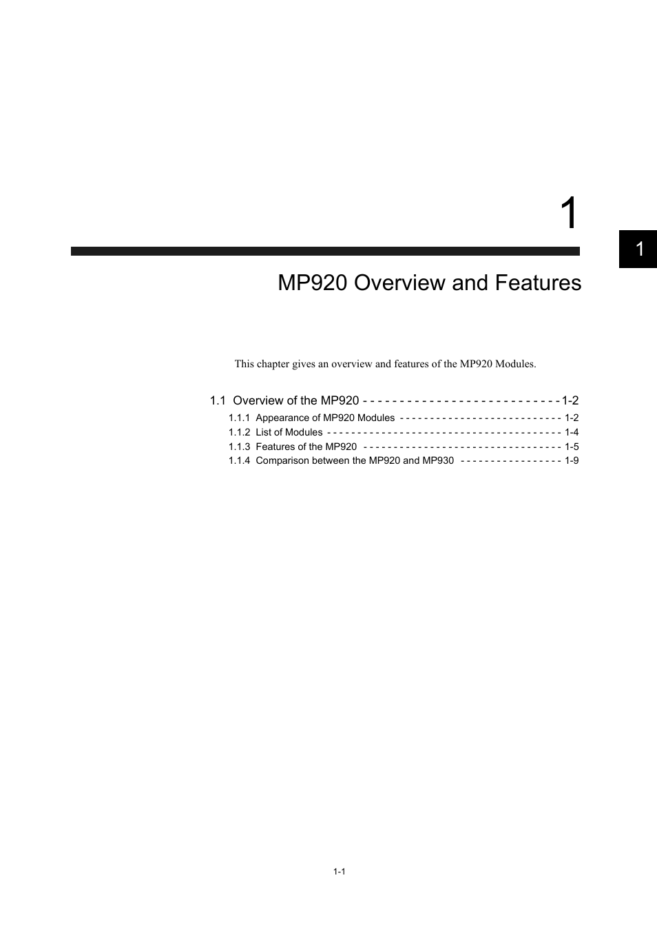 1 mp920 overview and features, Mp920 overview and features | Yaskawa MP920 User's Manual Design User Manual | Page 17 / 565