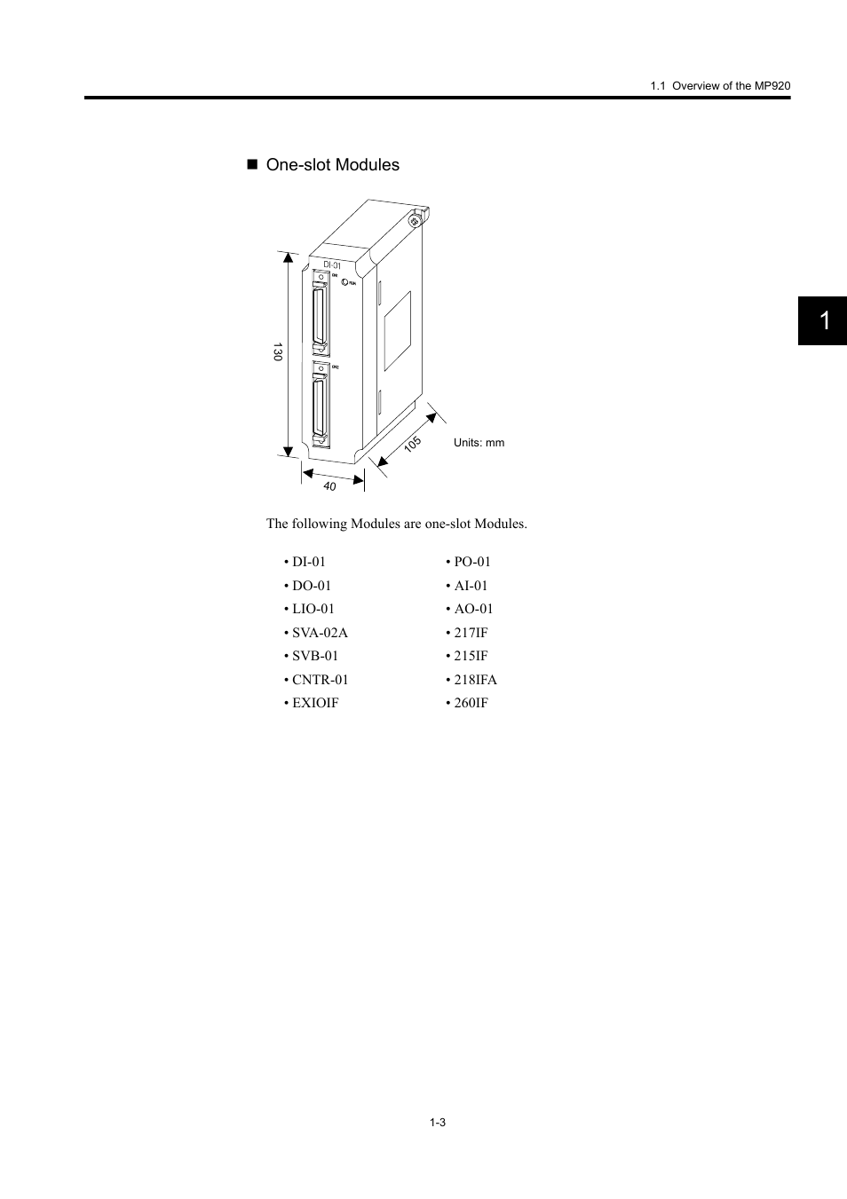 One-slot modules | Yaskawa MP920 User's Manual Design User Manual | Page 19 / 565