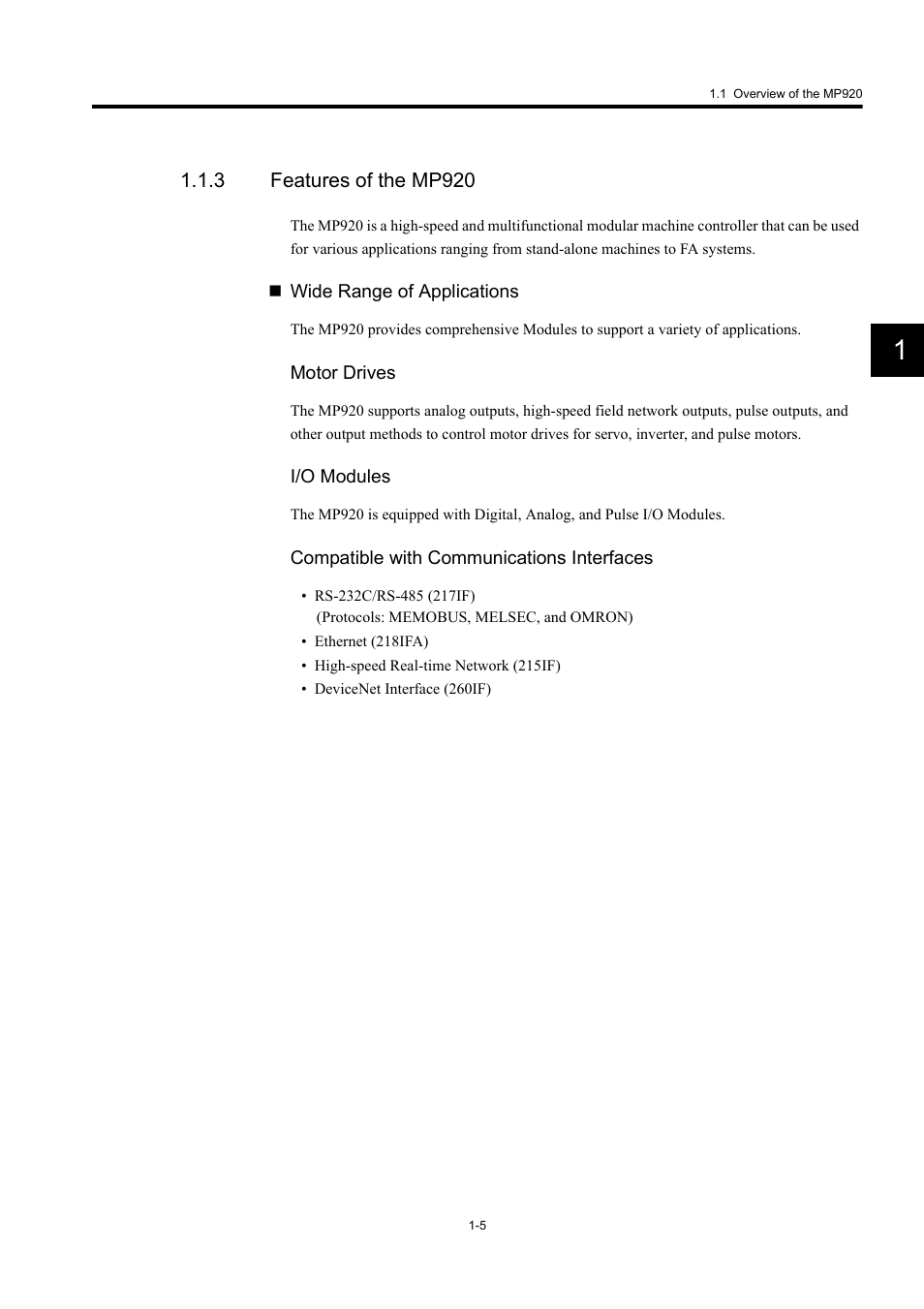 3 features of the mp920 | Yaskawa MP920 User's Manual Design User Manual | Page 21 / 565