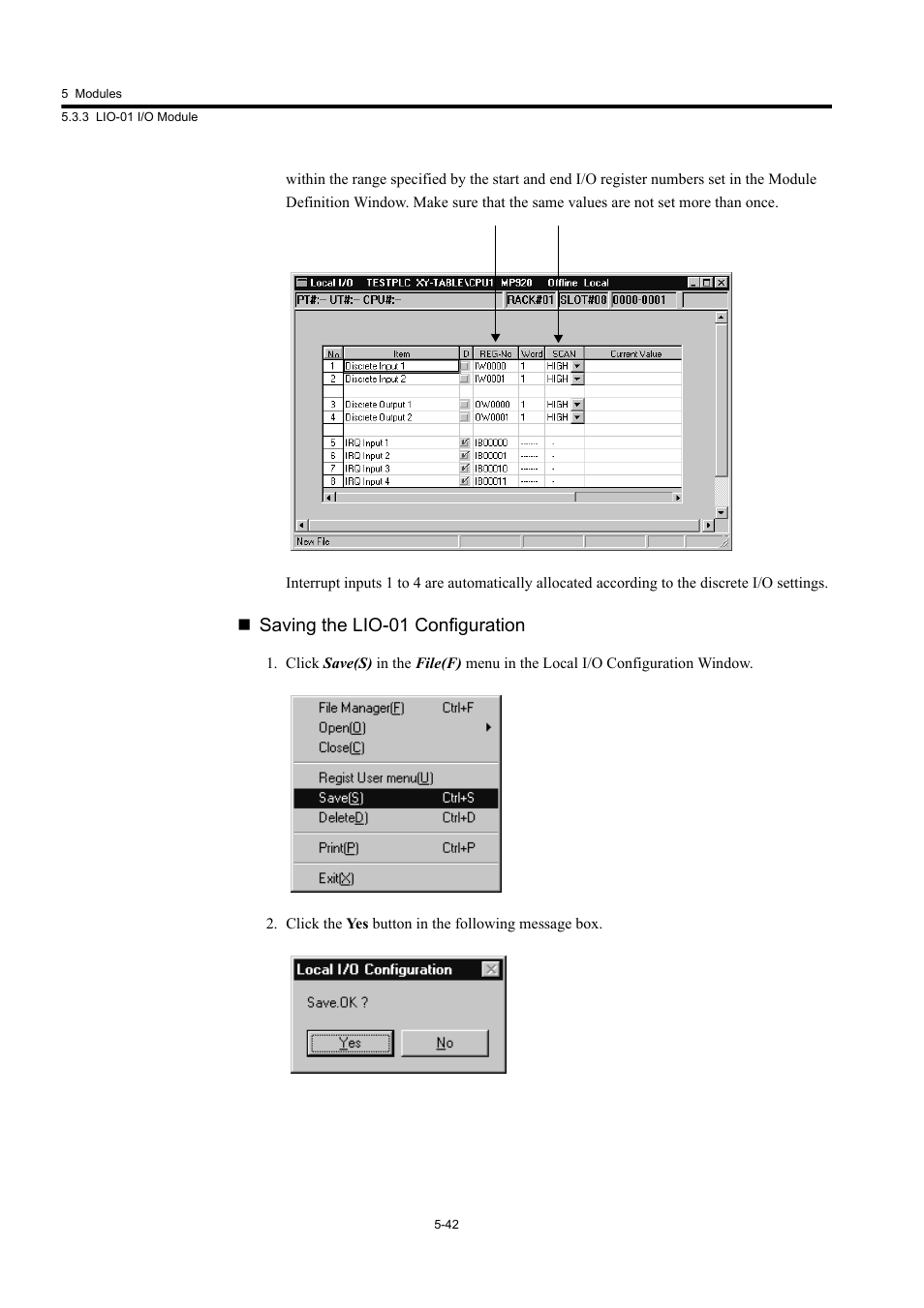 Saving the lio-01 configuration | Yaskawa MP920 User's Manual Design User Manual | Page 237 / 565