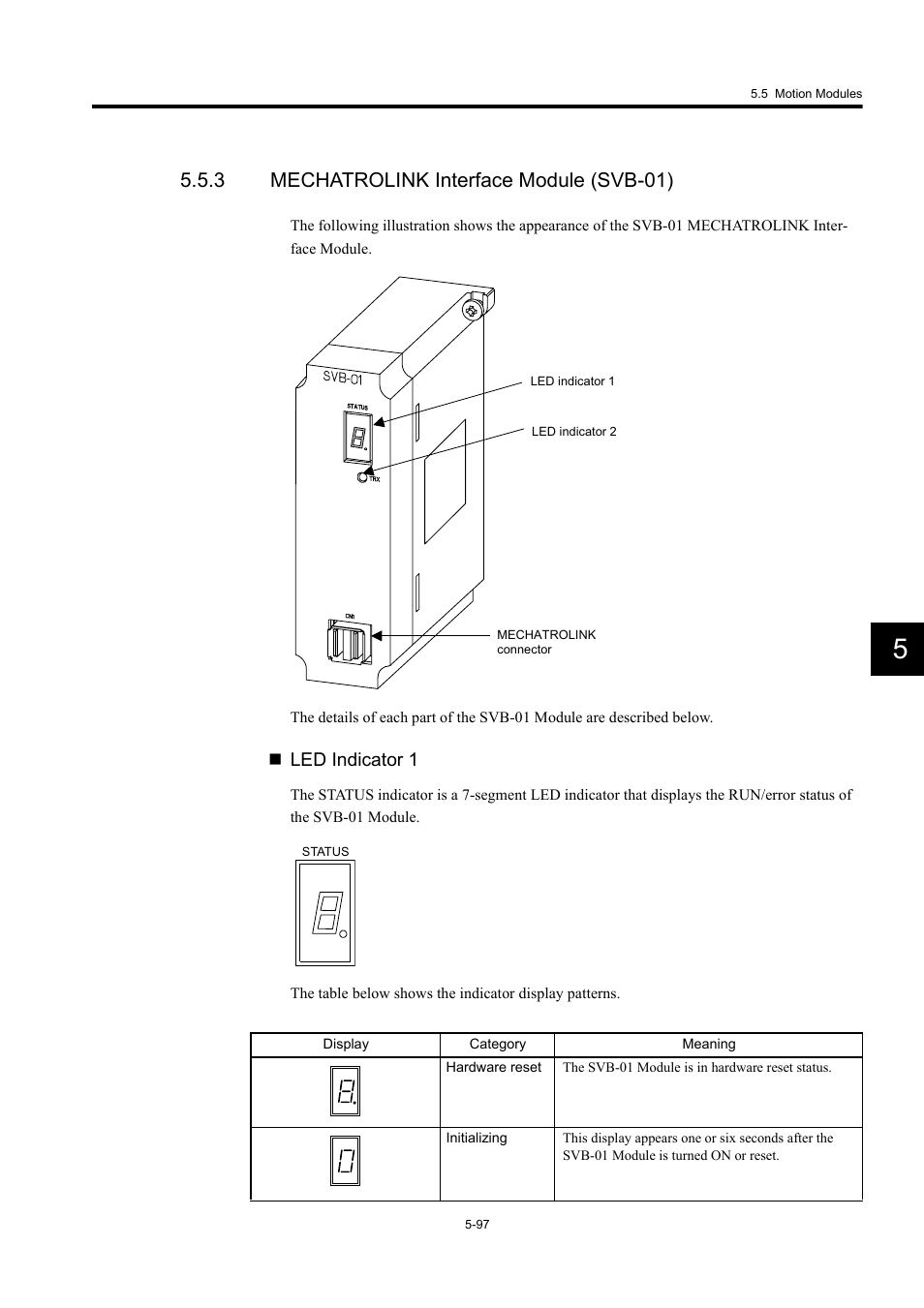 3 mechatrolink interface module (svb-01), Led indicator 1 | Yaskawa MP920 User's Manual Design User Manual | Page 292 / 565