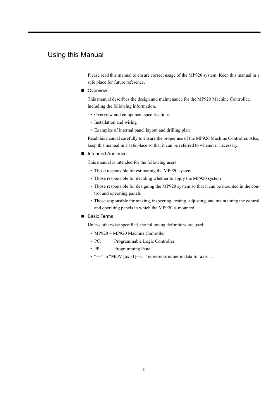 Using this manual | Yaskawa MP920 User's Manual Design User Manual | Page 3 / 565