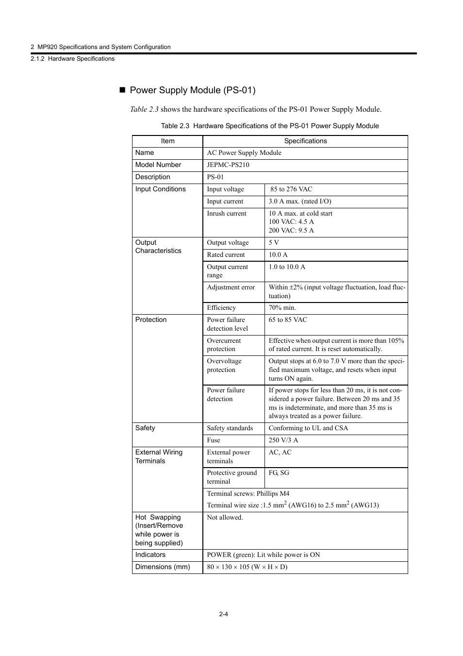 Power supply module (ps-01) | Yaskawa MP920 User's Manual Design User Manual | Page 30 / 565