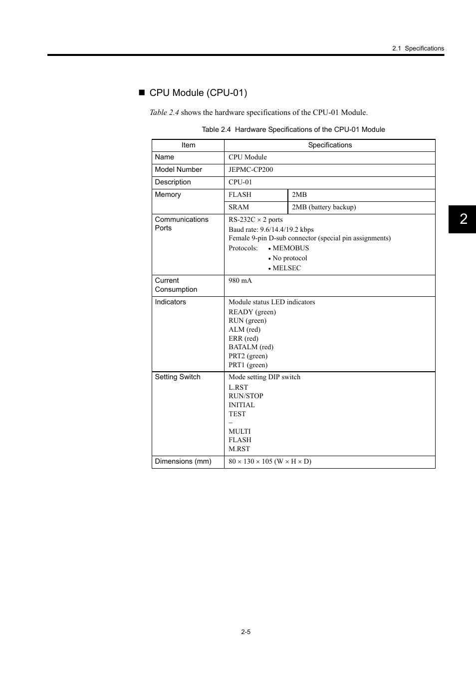 Cpu module (cpu-01) | Yaskawa MP920 User's Manual Design User Manual | Page 31 / 565
