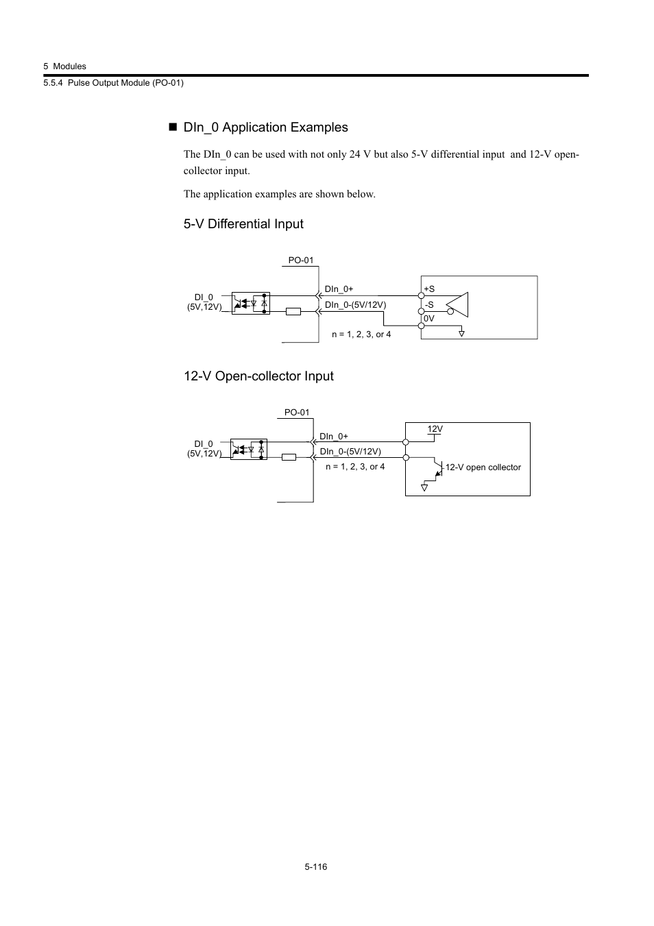 Din_0 application examples, V differential input 12-v open-collector input | Yaskawa MP920 User's Manual Design User Manual | Page 311 / 565
