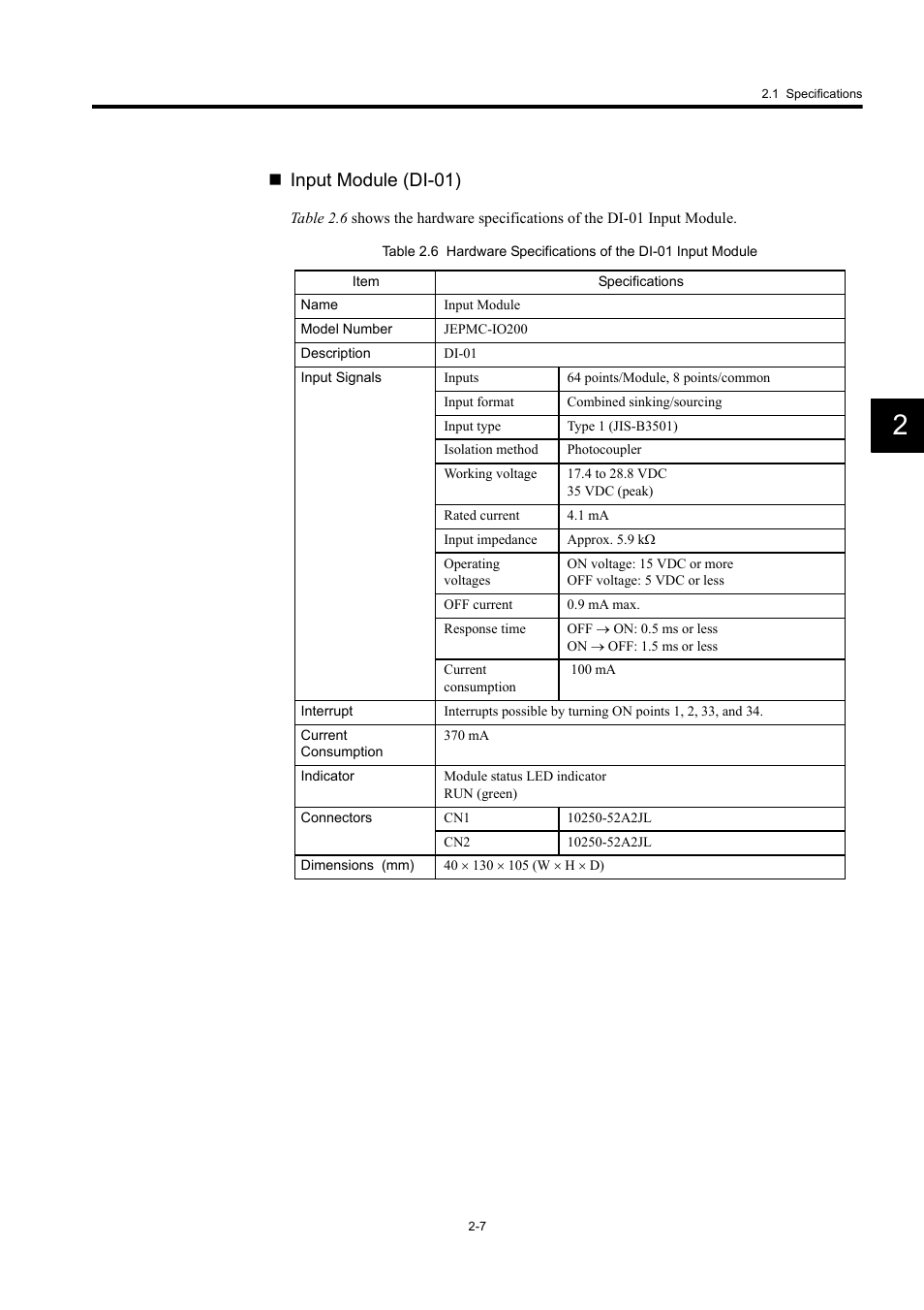 Input module (di-01) | Yaskawa MP920 User's Manual Design User Manual | Page 33 / 565