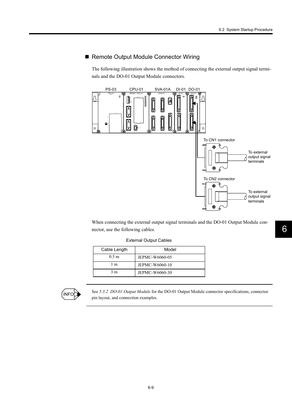Remote output module connector wiring, Info, 2 system startup procedure 6-9 | Yaskawa MP920 User's Manual Design User Manual | Page 339 / 565
