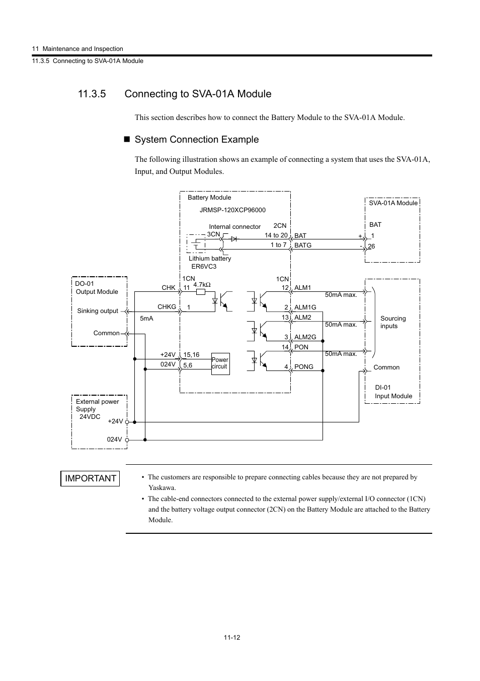 5 connecting to sva-01a module, System connection example, Important | Yaskawa MP920 User's Manual Design User Manual | Page 484 / 565