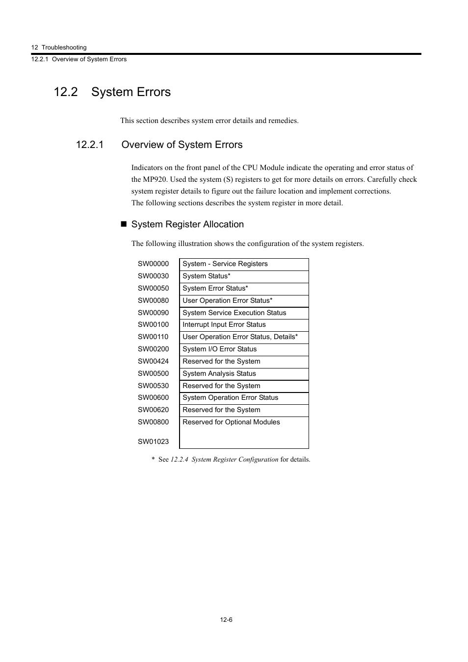 2 system errors, 1 overview of system errors, System register allocation | Yaskawa MP920 User's Manual Design User Manual | Page 496 / 565
