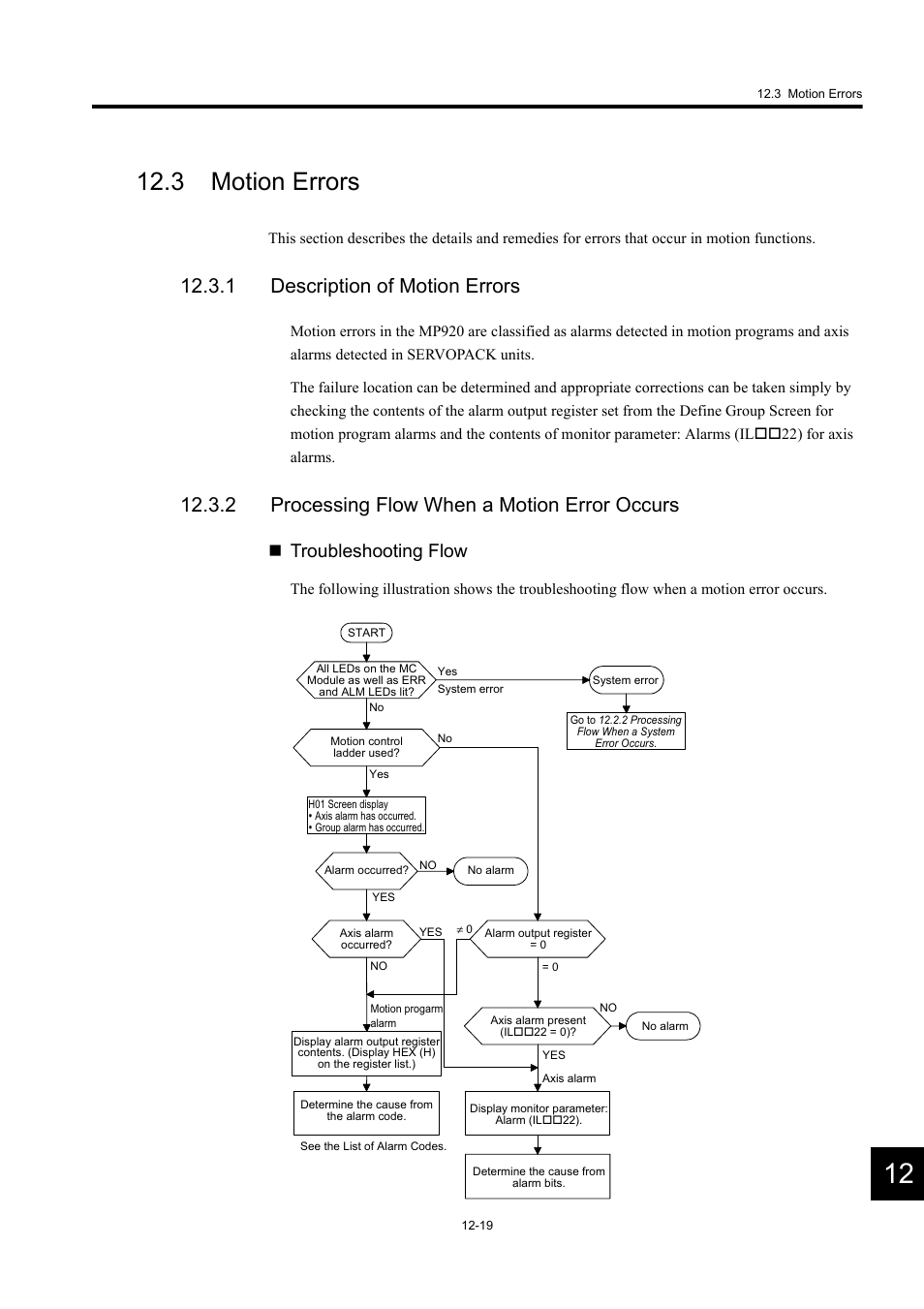 3 motion errors, 1 description of motion errors, 2 processing flow when a motion error occurs | Troubleshooting flow | Yaskawa MP920 User's Manual Design User Manual | Page 509 / 565