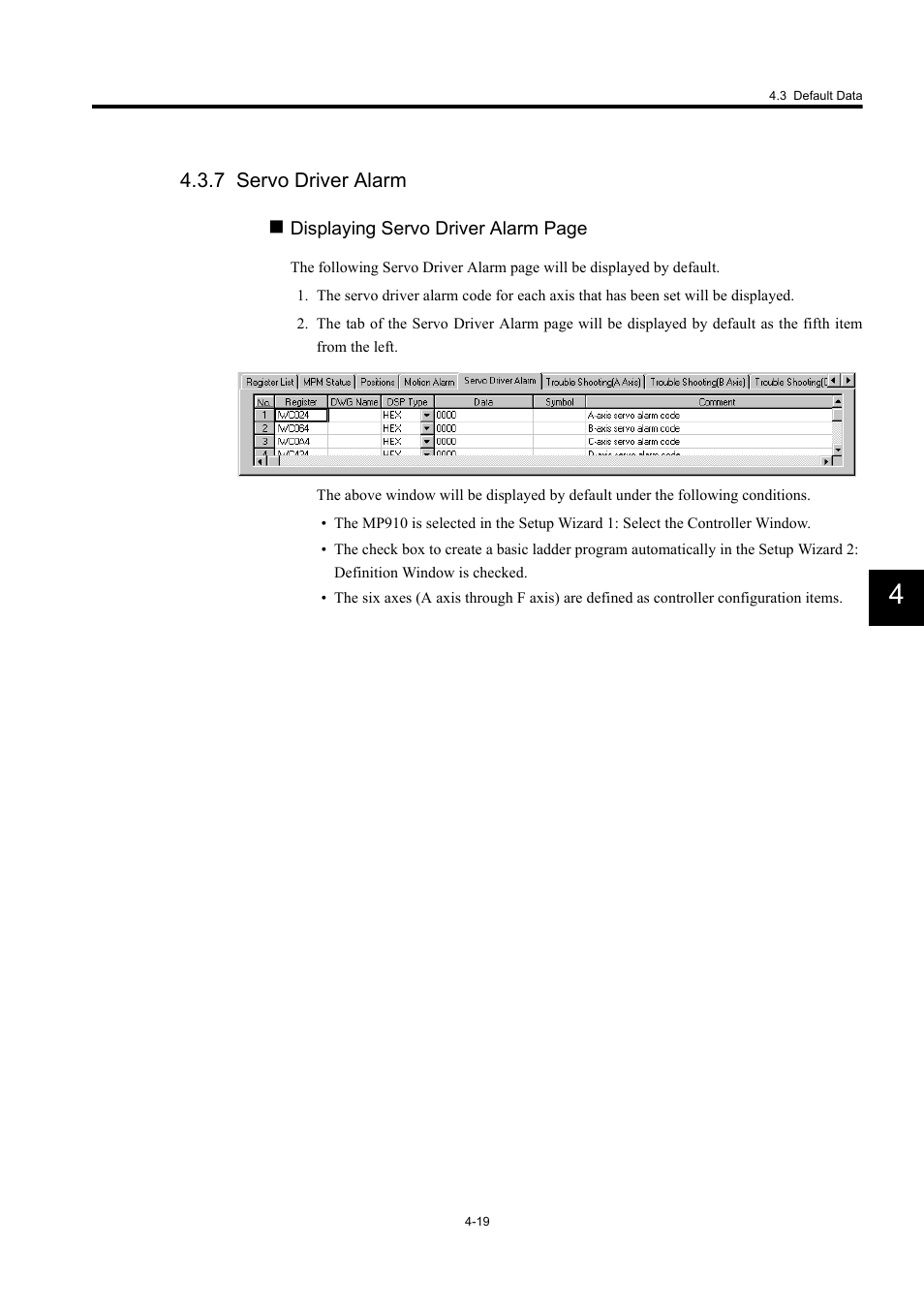7 servo driver alarm | Yaskawa MP900 Series Machine Controller Programming Panel for Simple Operation User Manual | Page 104 / 140