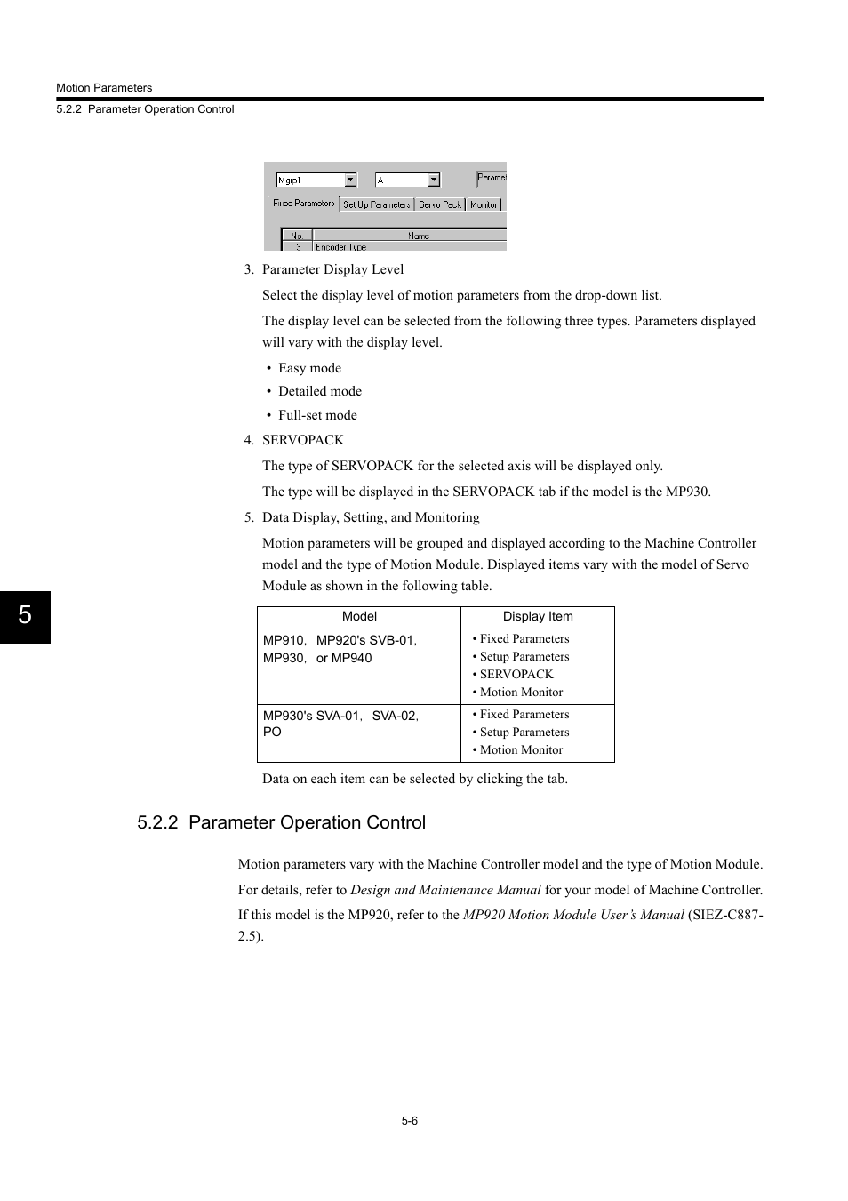 2 parameter operation control | Yaskawa MP900 Series Machine Controller Programming Panel for Simple Operation User Manual | Page 122 / 140