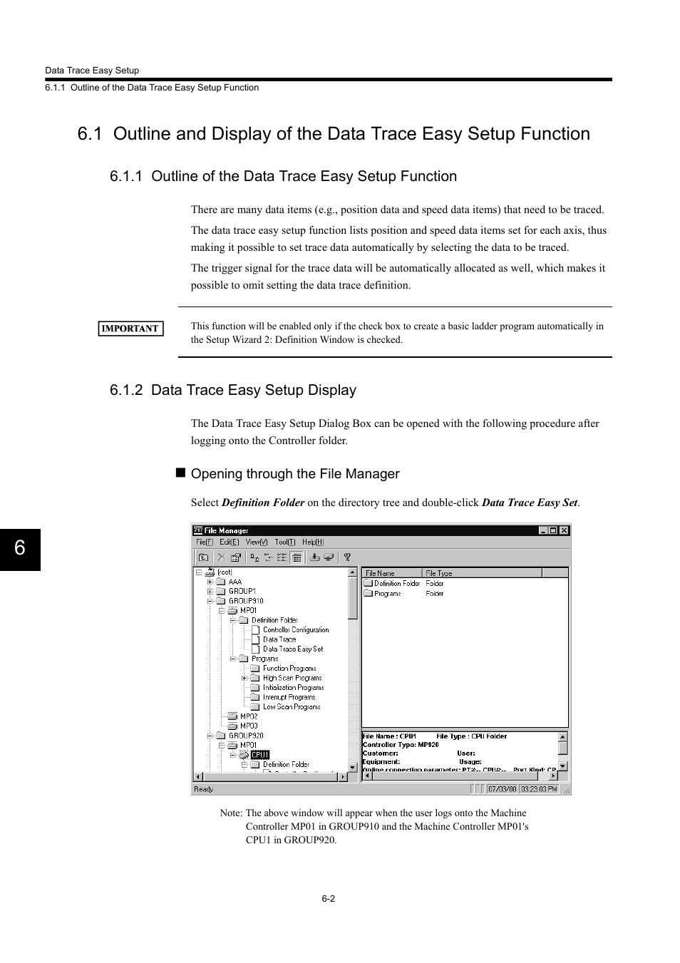 1 outline of the data trace easy setup function, 2 data trace easy setup display | Yaskawa MP900 Series Machine Controller Programming Panel for Simple Operation User Manual | Page 124 / 140