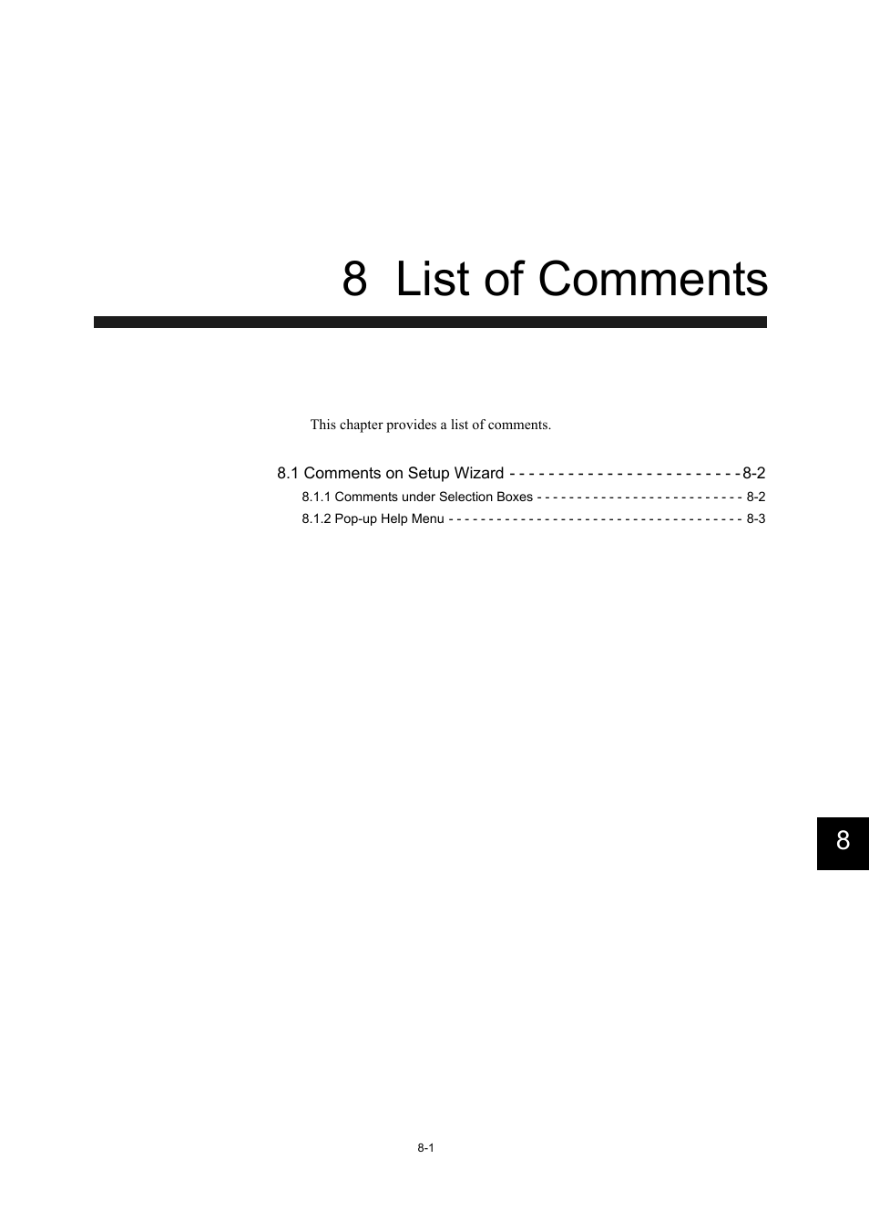 8 list of comments | Yaskawa MP900 Series Machine Controller Programming Panel for Simple Operation User Manual | Page 136 / 140