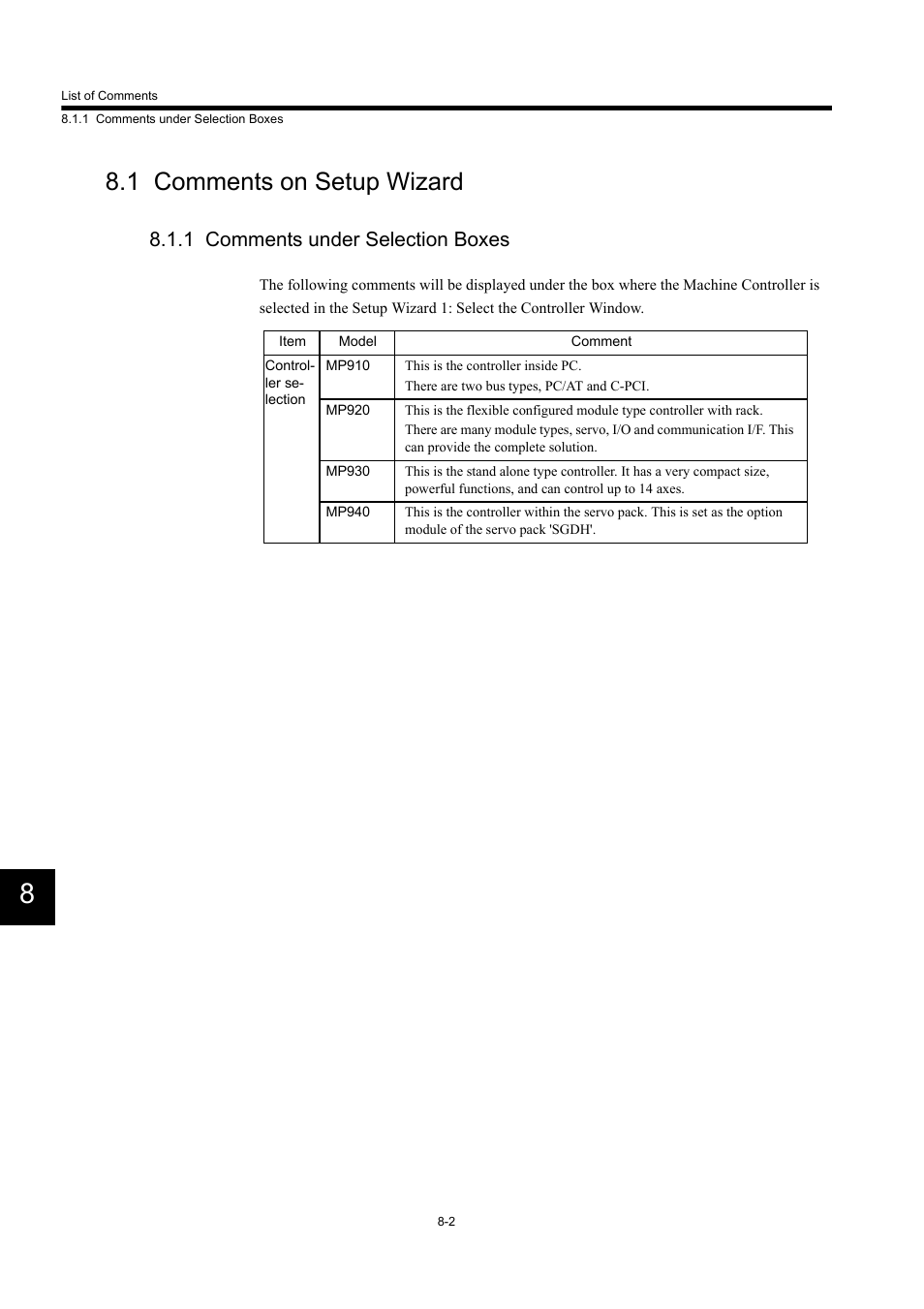 1 comments on setup wizard, 1 comments under selection boxes | Yaskawa MP900 Series Machine Controller Programming Panel for Simple Operation User Manual | Page 137 / 140