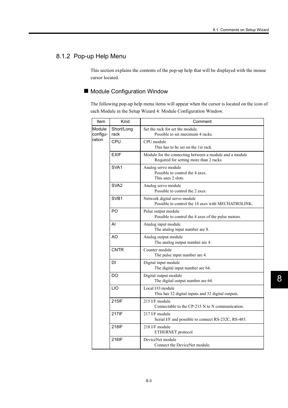 2 pop-up help menu, Module configuration window | Yaskawa MP900 Series Machine Controller Programming Panel for Simple Operation User Manual | Page 138 / 140
