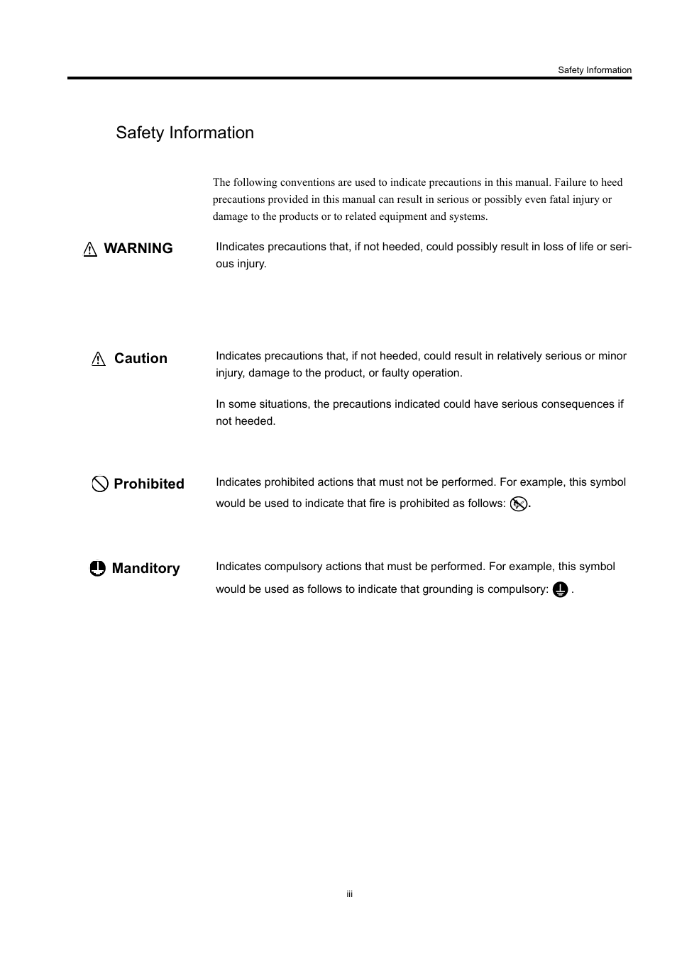 Safety information, Warning caution prohibited manditory | Yaskawa MP900 Series Machine Controller Programming Panel for Simple Operation User Manual | Page 2 / 140
