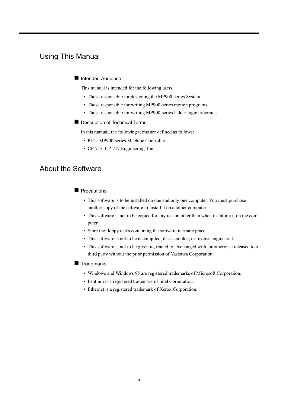 Using this manual, About the software | Yaskawa MP900 Series Machine Controller Programming Panel for Simple Operation User Manual | Page 8 / 140