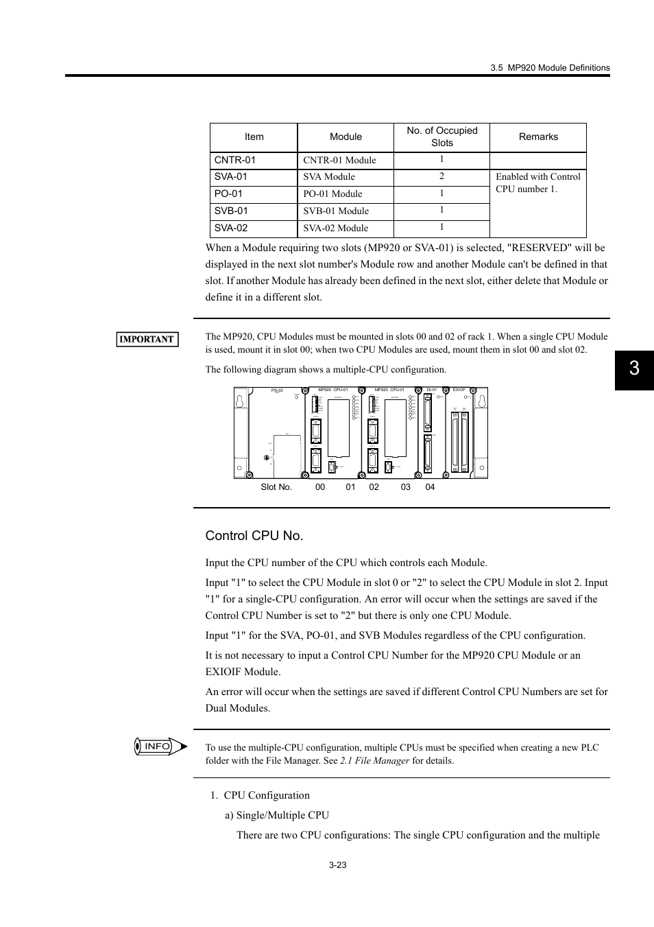 Control cpu no, Info | Yaskawa MP900 Series Machine Controller for Standard Operation User Manual | Page 118 / 509