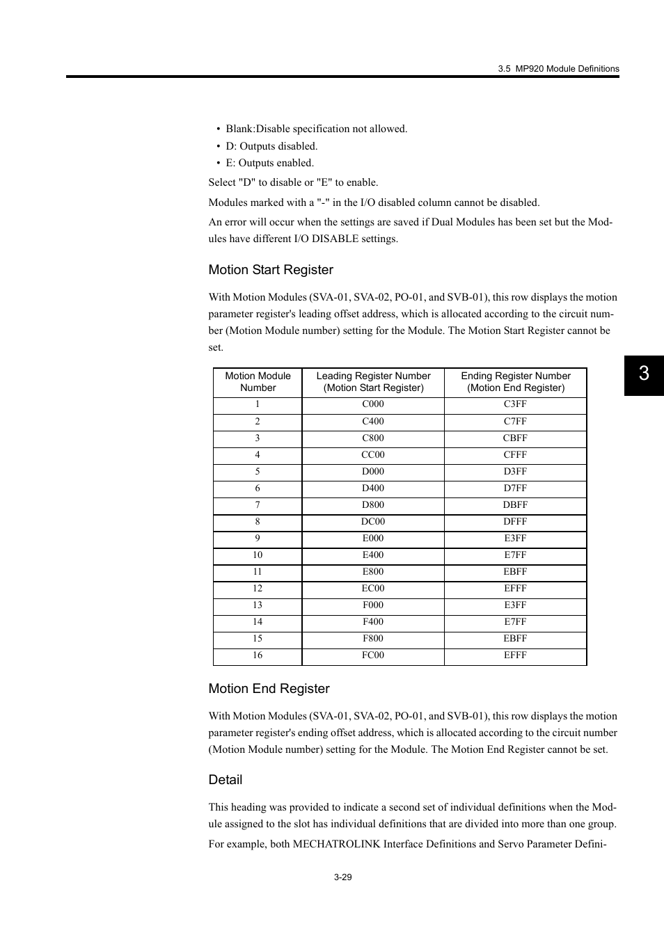 Motion start register, Motion end register, Detail | Yaskawa MP900 Series Machine Controller for Standard Operation User Manual | Page 124 / 509