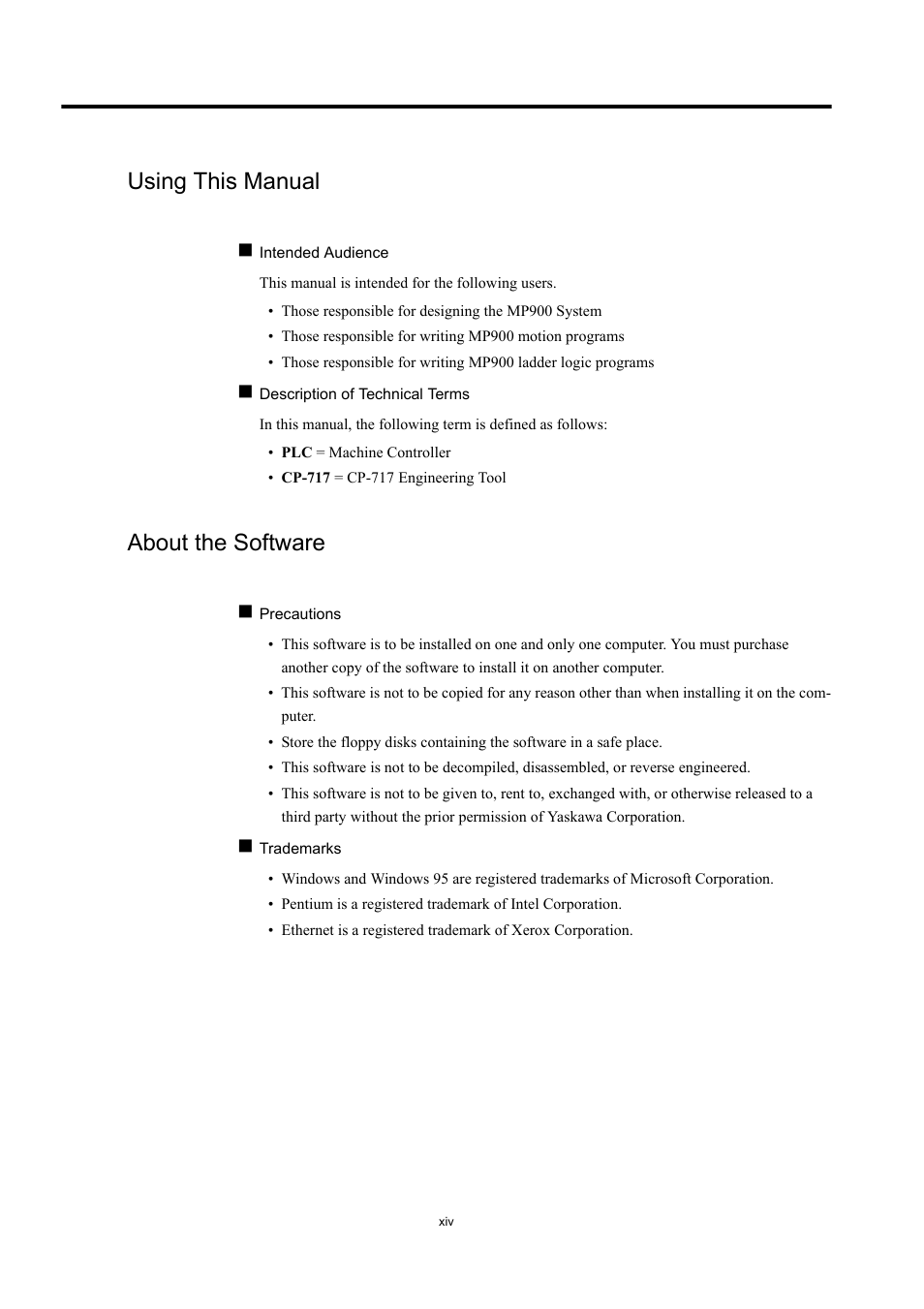 Using this manual, About the software | Yaskawa MP900 Series Machine Controller for Standard Operation User Manual | Page 13 / 509